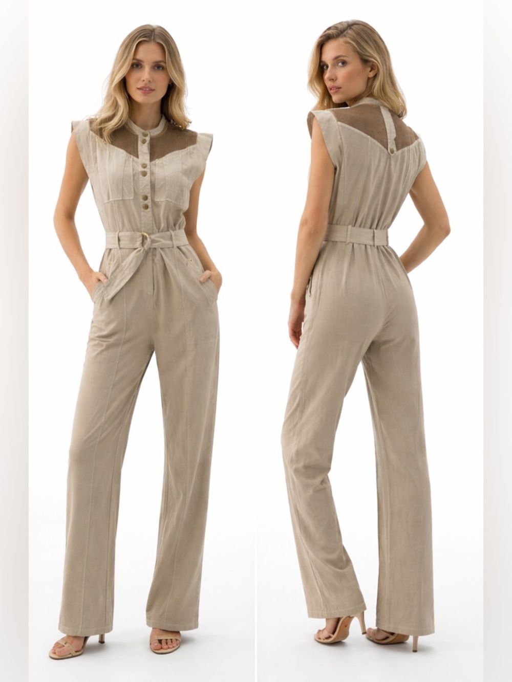 Gray State Indya Utility Jumpsuit Belted Wide-Leg Slit at Hemline Size 0 - Picture 1 of 14